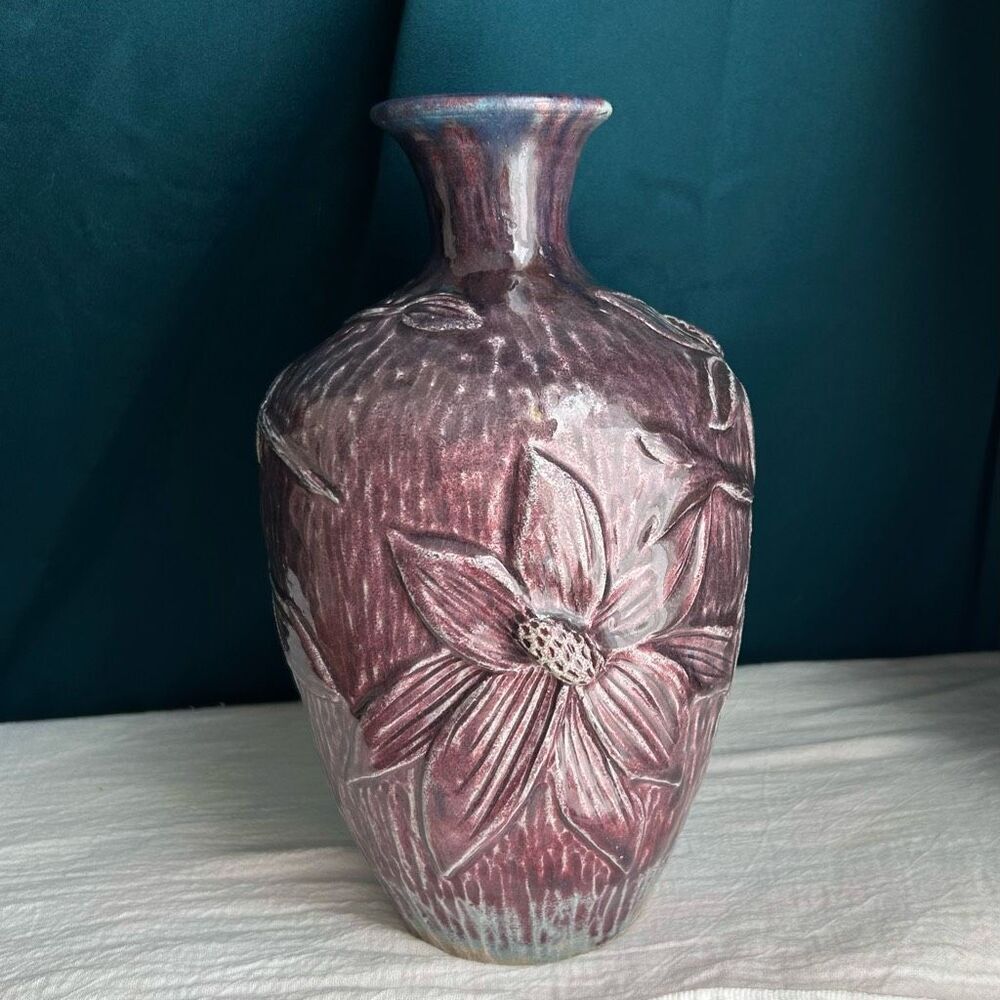 Studio Pottery Large Purple Dogwood Flower Vase